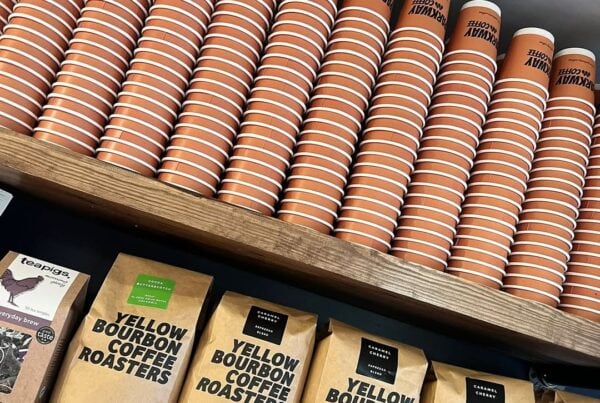 parkway coffee northampton shelf with yellow bourbon coffee on