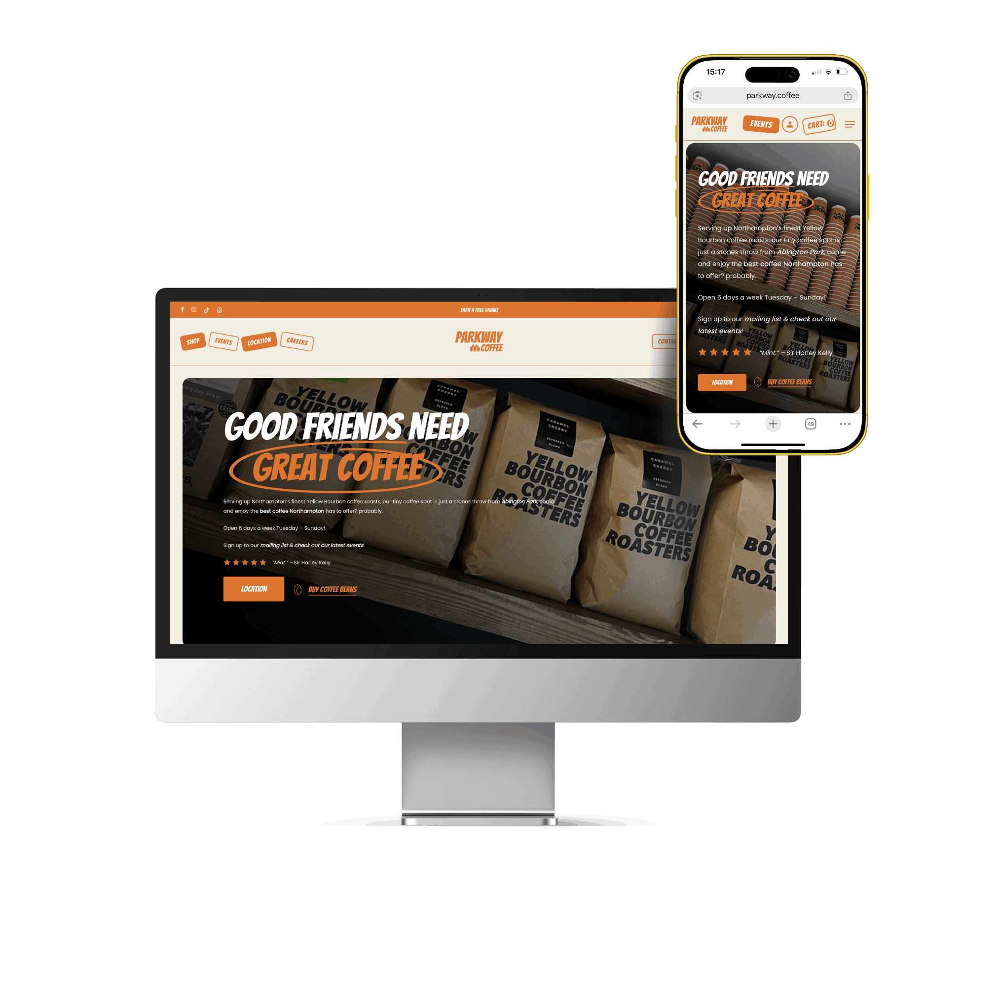 parkway coffee website project mockup